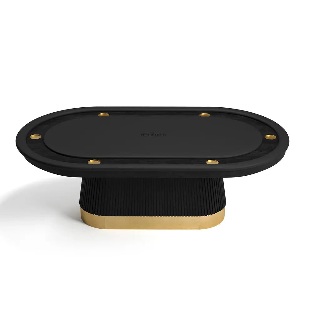 RAM Game Room PRO84TXTBL-B black oval poker table with gold cup holders