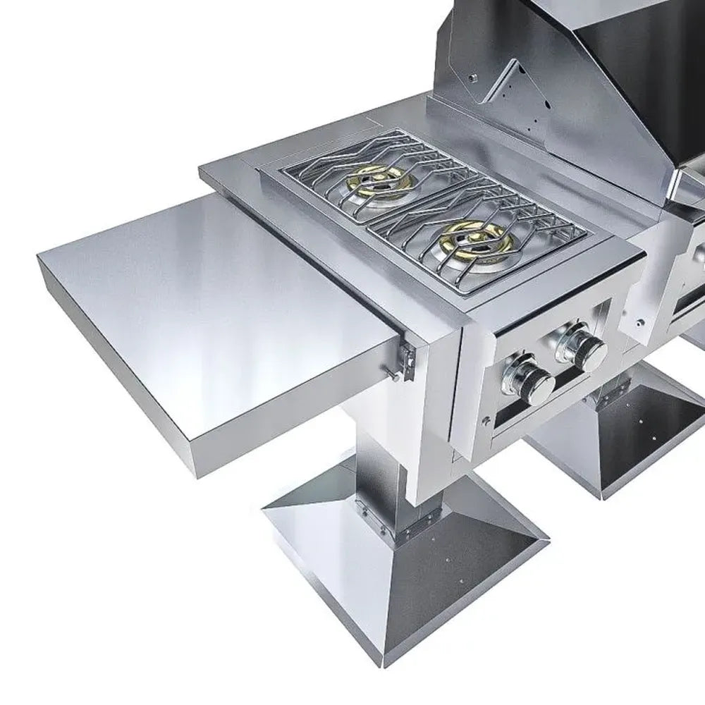 Sunstone Ruby Elite Pro Trio Post Mount 4-burner gas grill with side sear burner and prep shelf