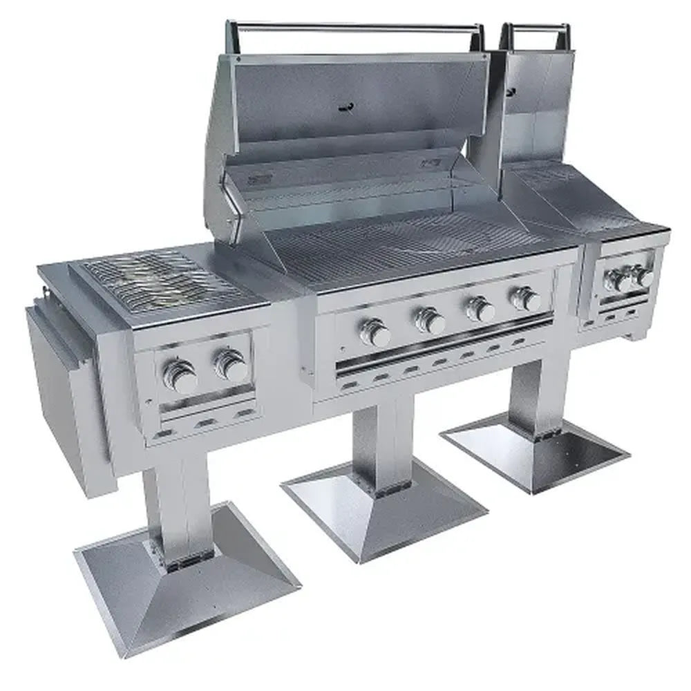Sunstone Ruby Elite Pro Trio Post Mount stainless steel outdoor kitchen grill system with elevated hood