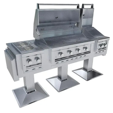 Sunstone Ruby Elite Pro Trio Post Mount stainless steel outdoor kitchen grill system with elevated hood