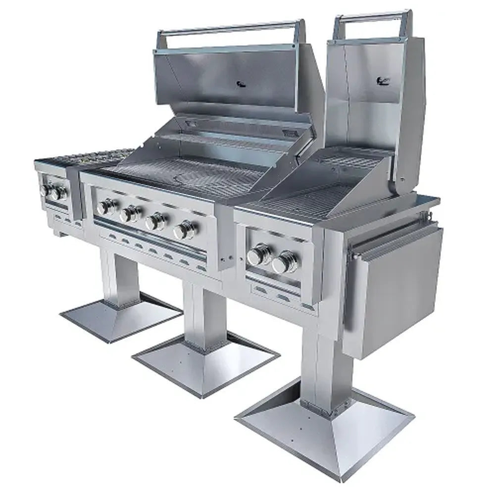 Sunstone Ruby Elite Pro Trio Post Mount built-in style grill with pedestal posts and vent panel