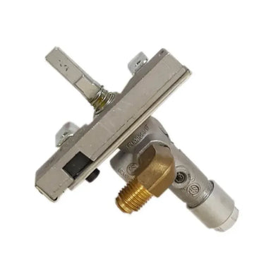 Sunstone Rsvalve-LP/NG safety valve for Ruby IR grills, replacement gas control valve with mounting bracket and brass inlet fitting, close-up on white background.