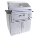 Sunstone SAC34CGDC 34-inch hybrid grill base cabinet with hybrid grill installed, stainless outdoor cooking station with double-door storage.