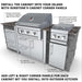Diagram showing Sunstone grill base cabinets installed in an island using Sunstone cabinet corner panels for a clean, built-in outdoor kitchen finish.