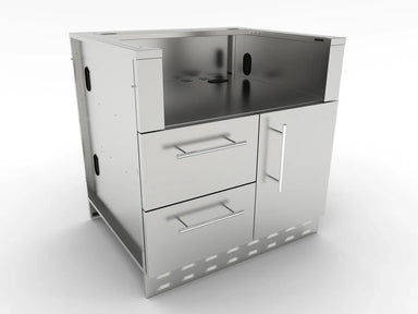 Sunstone SAC34GLPCD 34" gas grill base cabinet, stainless steel with double drawers and right-side door for outdoor kitchen islands.