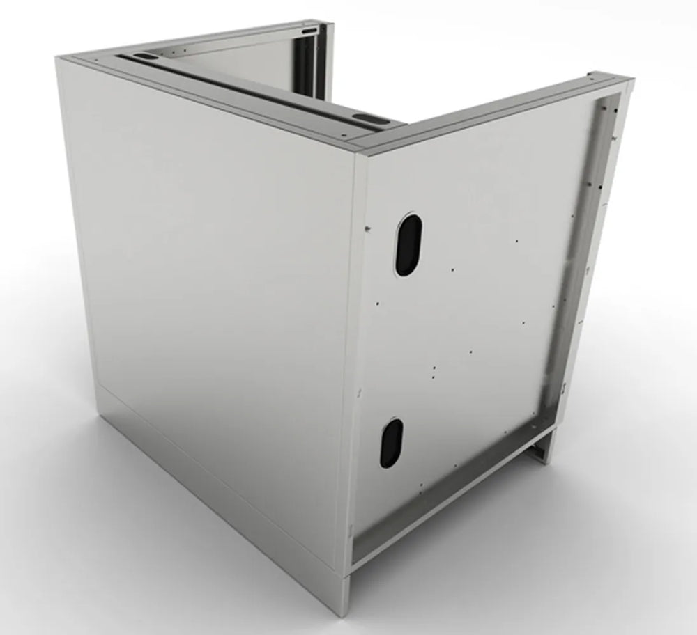 Sunstone SAC40GLPCD 40" gas grill base cabinet, stainless steel rear/side panels with utility cutouts for built-in BBQ island install.