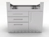 Front view of Sunstone SAC40GLPCD 40-inch stainless grill base cabinet with three drawers, right access door, and open top grill cavity.