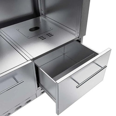 Sunstone SCC15PTD 15-inch pellet grill base drawer in stainless steel, deep pull-out storage drawer for outdoor kitchen cabinets.