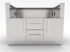 Front view of Sunstone SAC46CGDC 46-inch stainless charcoal grill base cabinet with double doors, two drawers, and vented toe-kick.