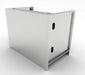 Side view of Sunstone SAC46CGDC 46" charcoal grill base cabinet frame, stainless panel with utility access cutouts for outdoor kitchen install.