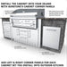 Installation graphic showing Sunstone grill base cabinets set into an island with Sunstone cabinet corner panels for a clean built-in outdoor kitchen finish.
