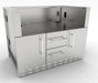 Angled view of Sunstone SAC46CGDC 46" charcoal grill base cabinet, stainless double doors with two center drawers for outdoor kitchen islands.