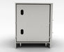 Side view of Sunstone SAC46GLPCD 46" stainless grill base cabinet frame with utility access cutouts for gas and electrical hookups.