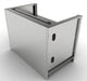 Rear/side view of Sunstone SAC46GLPCD 46" gas grill base cabinet showing stainless panels, access cutouts, and open top for grill installation.