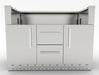 Front view of Sunstone SAC46GLPCD 46-inch gas grill base cabinet, stainless steel with double doors, two center drawers, and vented toe-kick.
