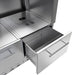 Close-up of Sunstone SAC52HGDC 52" stainless pellet grill base cabinet with deep drawer open for outdoor BBQ tools and storage.