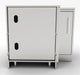 Rear view of Sunstone SBC12SLS stainless steel corner cabinet showing pre-drilled access holes for plumbing and electrical lines.