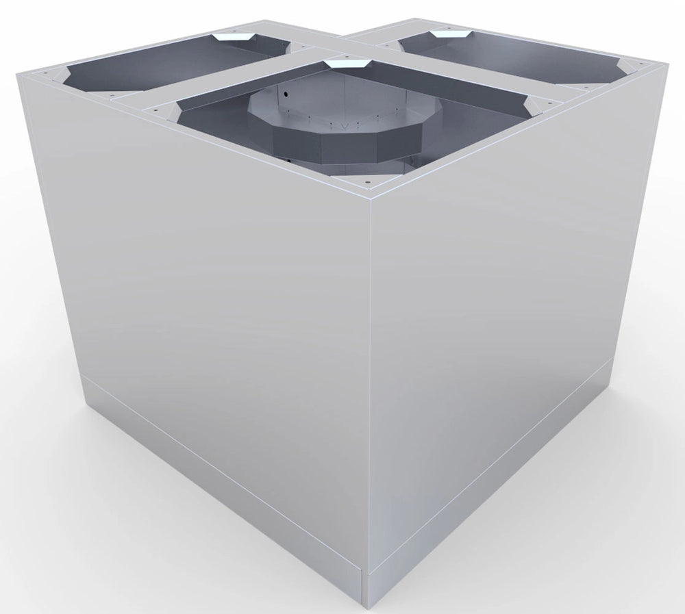 High-angle internal view of the Sunstone 12-inch corner base cabinet frame showing heavy-duty 304 stainless steel construction.