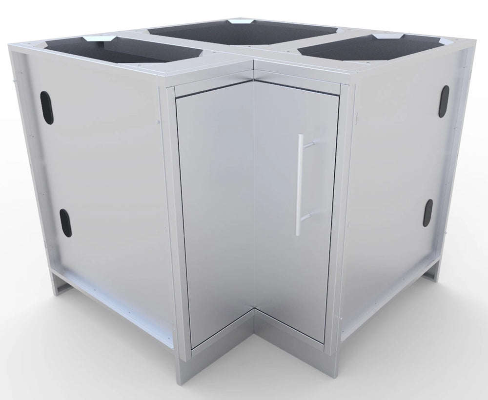 Front perspective of Sunstone 12"x12" outdoor kitchen corner cabinet with a sleek vertical handle and weather-resistant door.