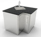Sunstone SBC12SLS corner cabinet installed with a black granite countertop and integrated outdoor sink with chrome faucet.