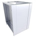 Rear/side view of Sunstone SAC24APC 24" stainless fridge appliance cabinet showing open back panel for ventilation and hookups.