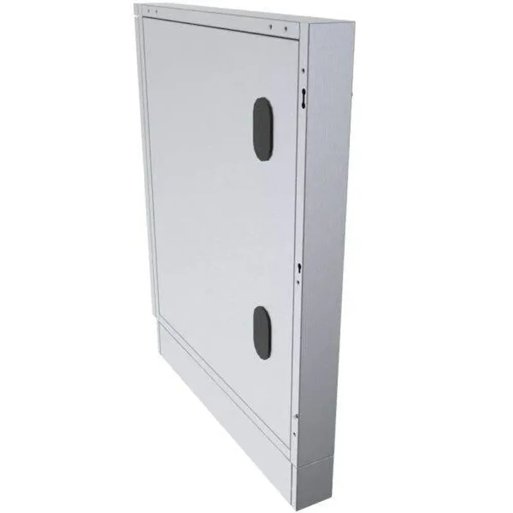 Angled view of Sunstone SCC3CSP 3-inch appliance spacer cabinet, stainless steel outdoor kitchen cabinet spacer panel.