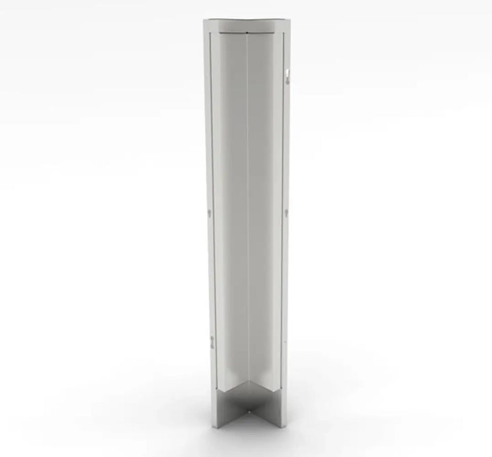 Product view of the Sunstone SCC3SP90 3-inch by 3-inch stainless steel 90-degree corner spacer panel for outdoor kitchen cabinet installations.