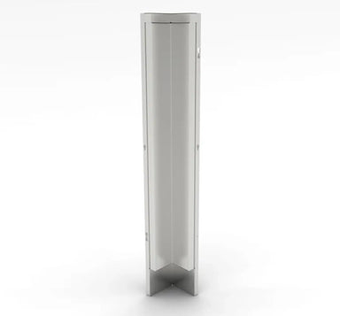 Product view of the Sunstone SCC3SP90 3-inch by 3-inch stainless steel 90-degree corner spacer panel for outdoor kitchen cabinet installations.
