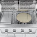 Dual upgrade options for the Ruby grill featuring a solid steel powder-coated griddle and a 15-inch pizza stone with an elevation rack.