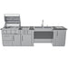 Direct front-facing view of the Sunstone SCPSUMMIT10 island, showcasing the linear arrangement of the 3-burner grill, double side burner, and ADA-compliant sink workstation.