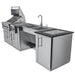 Right-side perspective of the ADA-compliant Sunstone island featuring a dual-basin stainless steel sink with a high-arch faucet and a specialized wheelchair-accessible under-counter area.