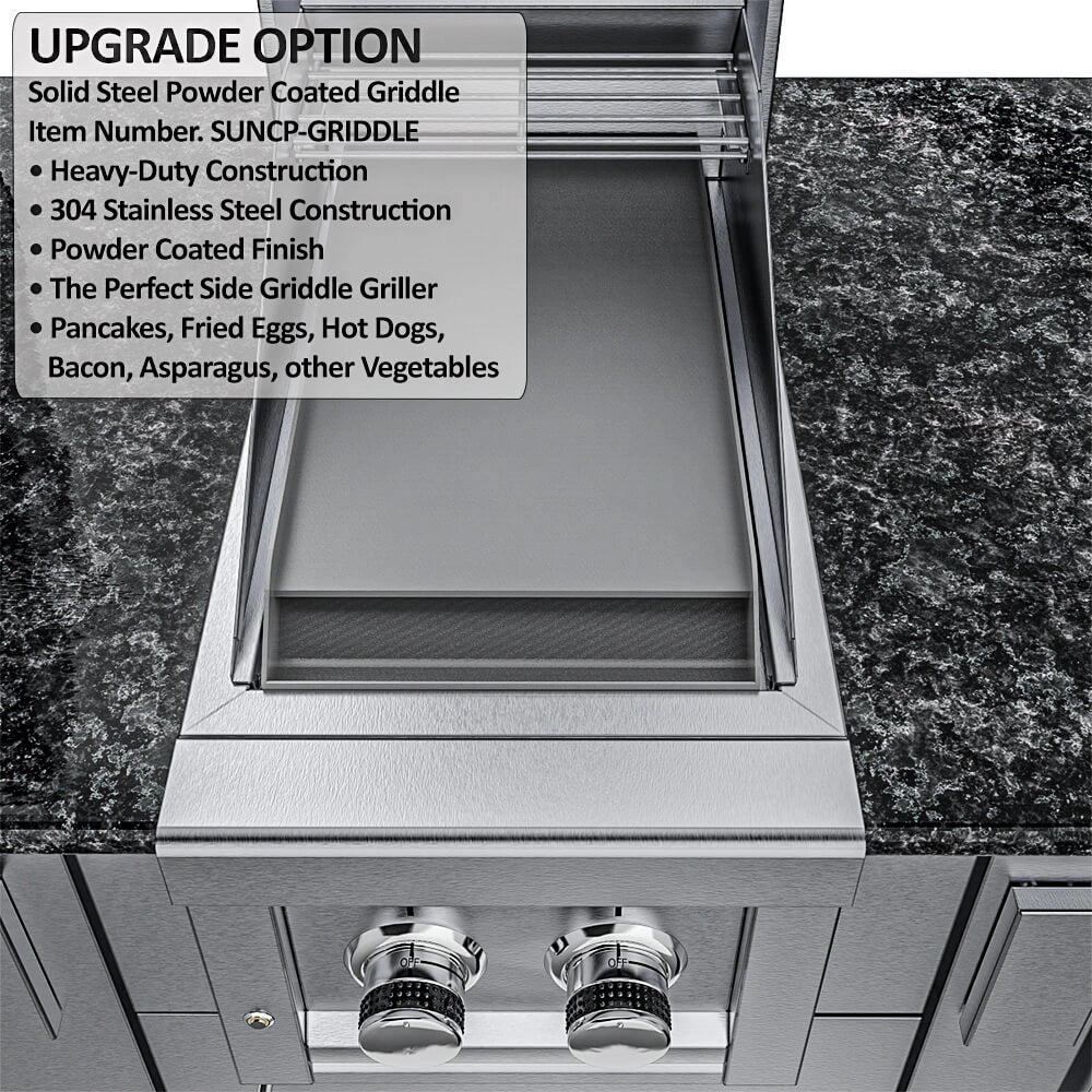 Sunstone SUNCP-GRIDDLE solid steel powder-coated griddle plate insert for breakfast cooking and vegetable grilling.