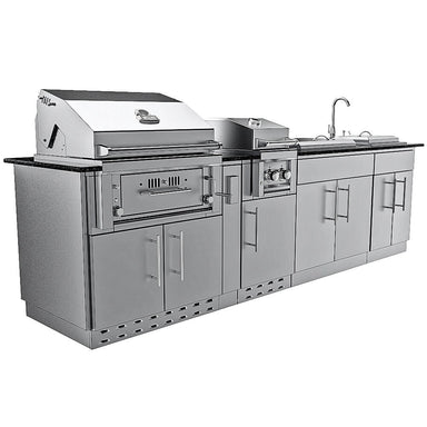 Sunstone Alamo Hybrid Grill Island 10 ft close view of open hybrid grill cooking grates and companion side griller