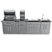 Sunstone Alamo Hybrid Grill Island 10 ft front angle with open grill, side griller, sink, and storage cabinets