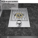 Sunstone SCPBAYOU8.6 Bayou Outdoor Kitchen Island 8'6" drop-in side burner close-up with stainless grate and control knob.