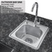 Sunstone SCPBAYOU8.6 Bayou Outdoor Kitchen Island 8'6" outdoor bar/prep sink close-up with stainless basin, faucet and soap dispenser.