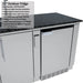 Sunstone SCPBAYOU8.6 Bayou Outdoor Kitchen Island 8'6" with built-in 21" stainless outdoor fridge under dark granite countertop.
