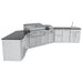 Sunstone Big-Texan outdoor kitchen island angled view highlighting sink workstation, long prep counter, and integrated grill and storage cabinets.