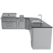 Sunstone SCPBIGTEX21 Big-Texan L-shaped outdoor kitchen island with stainless grill, side burner, large countertop workspace, and sink station.