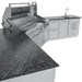 Sunstone Big-Texan 21ft L-shaped outdoor kitchen island with large wraparound countertop, built-in stainless grill, side burner, storage drawers, and sink station.