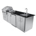 High-angle side view of the Sunstone SCPBRAZOS9 outdoor island highlighting the integrated sink with a high-arch hot and cold faucet.