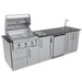 Detailed 3/4 render of the Sunstone Brazos outdoor kitchen with the grill lid open to reveal the professional-grade stainless steel cooking grates.