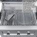Close-up of the Ruby 3-Burner Grill interior highlighting the smoker box accessory, halogen interior lights, and 11-gauge stainless steel fabricated I-burners.