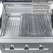 Sunstone Caprice grill interior featuring the 3-in-1 charcoal, wood, and smoking tray (SUNCP-CHTRAY) insert placed below the cooking grates for hybrid fuel cooking.