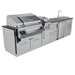 Sunstone SCPCYPRESS11.6 Cypress Outdoor Kitchen Island 3D render showing complete stainless kitchen package with grill, side burner, drawers, outdoor fridge, and sink.