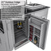Sunstone Cypress 21-inch stainless outdoor refrigerator with door open, showing shelves and beverage storage.