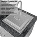 Sunstone Cypress premium stainless outdoor sink with cover lid and faucet on stone countertop.
