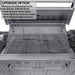 Sunstone Dallas 14 ft Hybrid Grill Island with dual rotisserie kit and mounting bracket installed on open charcoal grill