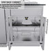 Sunstone Dallas 14 ft Hybrid Grill Island sink base cabinet with open stainless steel doors, center shelf access, and bottom plumbing panel