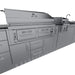 Sunstone Dallas 14 ft Hybrid Grill Island close front view with large grill, side burner, drawers, and sink station